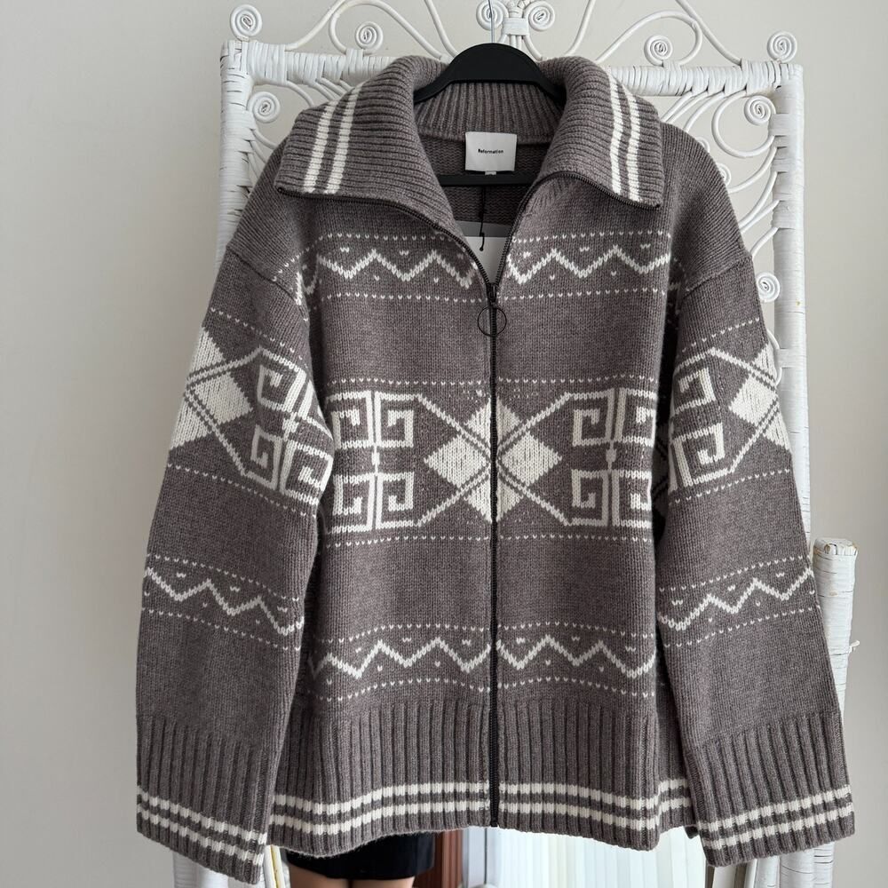 Reformation Sweater Coat XL Mariposa Regenerative 100% Merino Wool Arctic Nordic